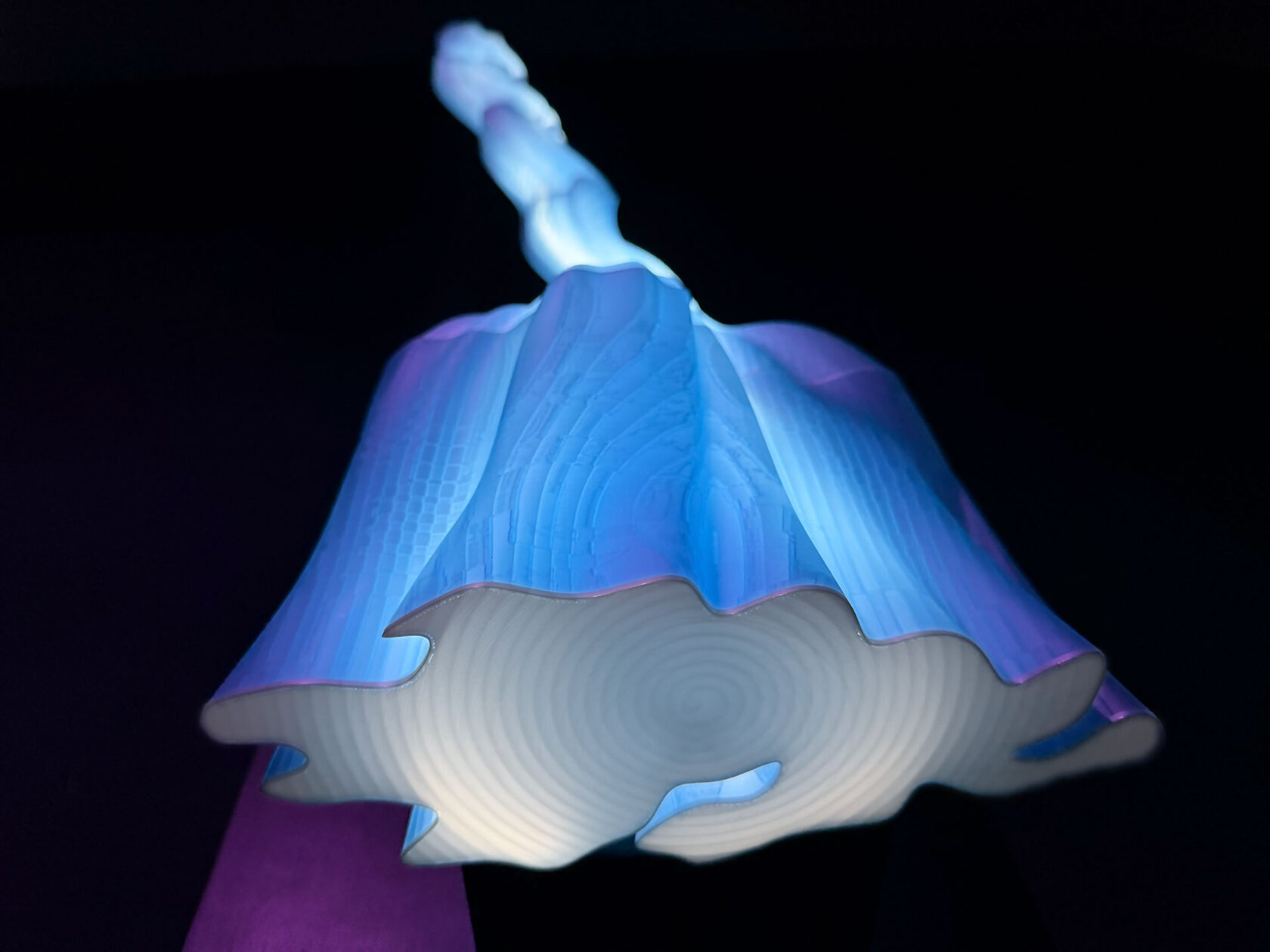 Cloud Passage - Lucid Voxelations Series | Illuminated 3D-printed Sculpture, Translucent PLA | 36" x 10" x 10" | Exhibited With Projected Media | 2025
